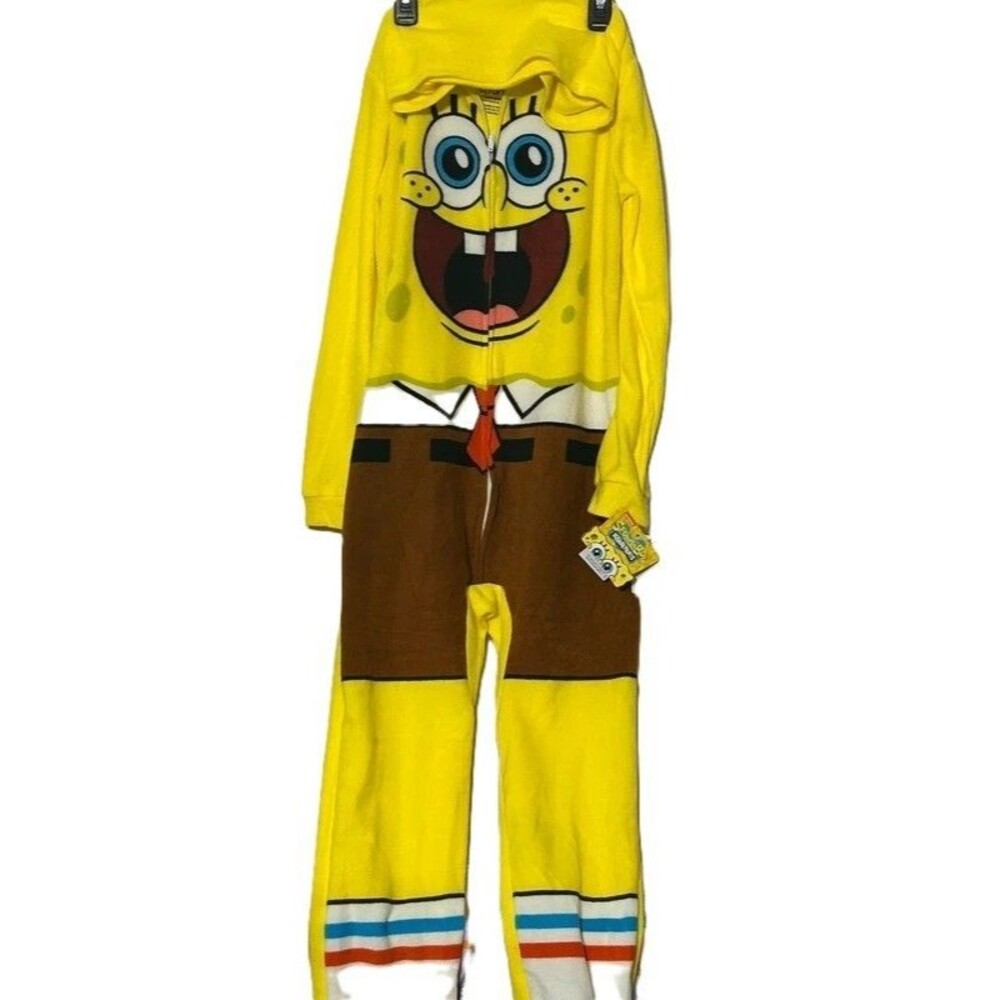 SpongeBob SquarePants Kids L 10-12 Union Suit Pajamas One Piece Costume Zip NWT